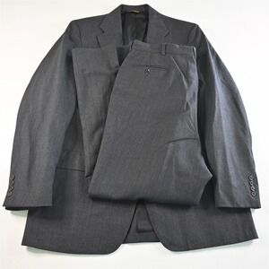 Vtg Hunter Haig 42L‎ 36x30 Gray Stripe USA Made Mens Jacket Pants Suit